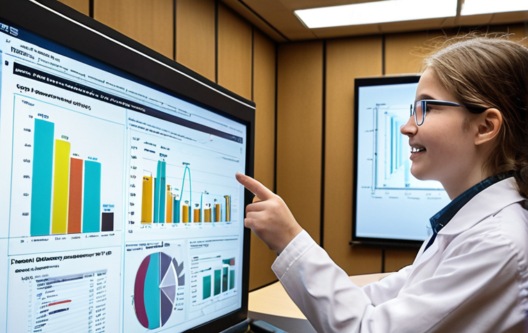 ** A young biologist enthusiastically presenting research findings at a scientific conference, with a focus on data analysis and modern tools. Include graphs and a screen showing code (Python or R). Focus on the excitement of discovery and career advancement.
**