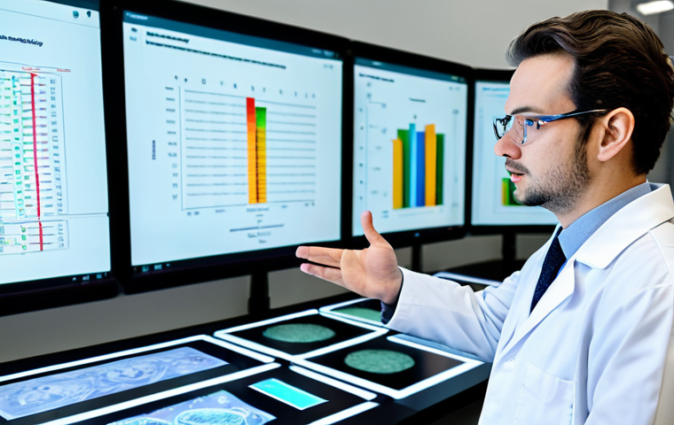 A professional lead biologist, wearing a modest lab coat over professional attire, stands in a bright, modern biology laboratory. He is clearly explaining a complex procedure on a digital display to a focused, fully clothed junior researcher, who is listening attentively. The lab is impeccably organized with advanced scientific equipment in the background. The scene emphasizes conscious delegation and clear instructions, safe for work, appropriate content, professional. Perfect anatomy, correct proportions, natural pose, well-formed hands, proper finger count, natural body proportions, professional photography, high quality, natural lighting.