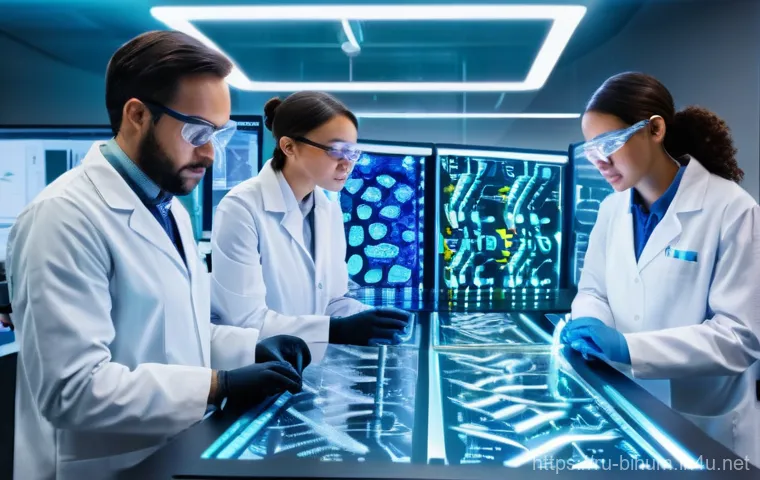 생물학자 최신 연구 도구와 기술 - Image Prompt 1: The AI-Powered Gene Editing Lab**