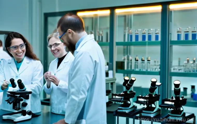 생물학자 연구비 관리 방법 - **Prompt:** A group of five diverse Russian scientists (three women and two men, ranging from late 2...