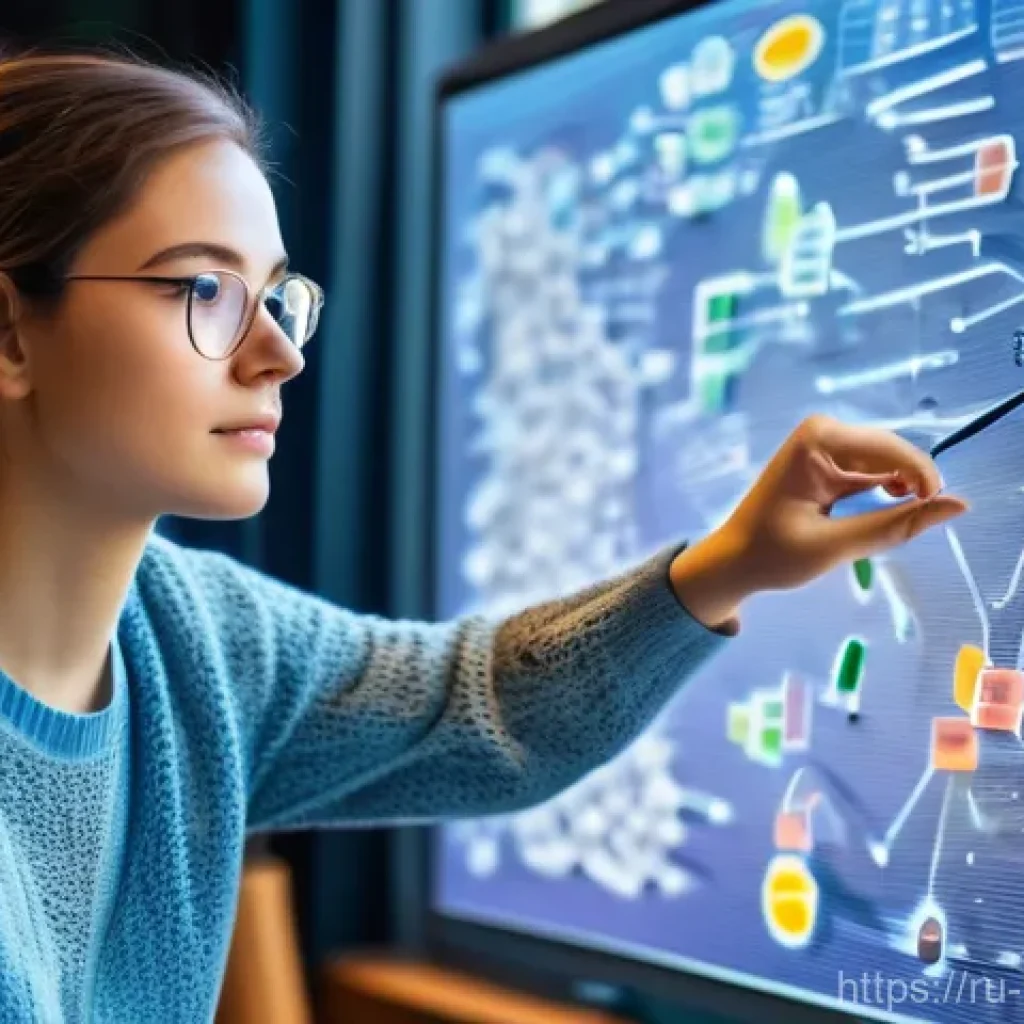 생물학자 이론 학습 전략 - A vibrant and dynamic scene depicting a young female university student, in her early twenties, with...