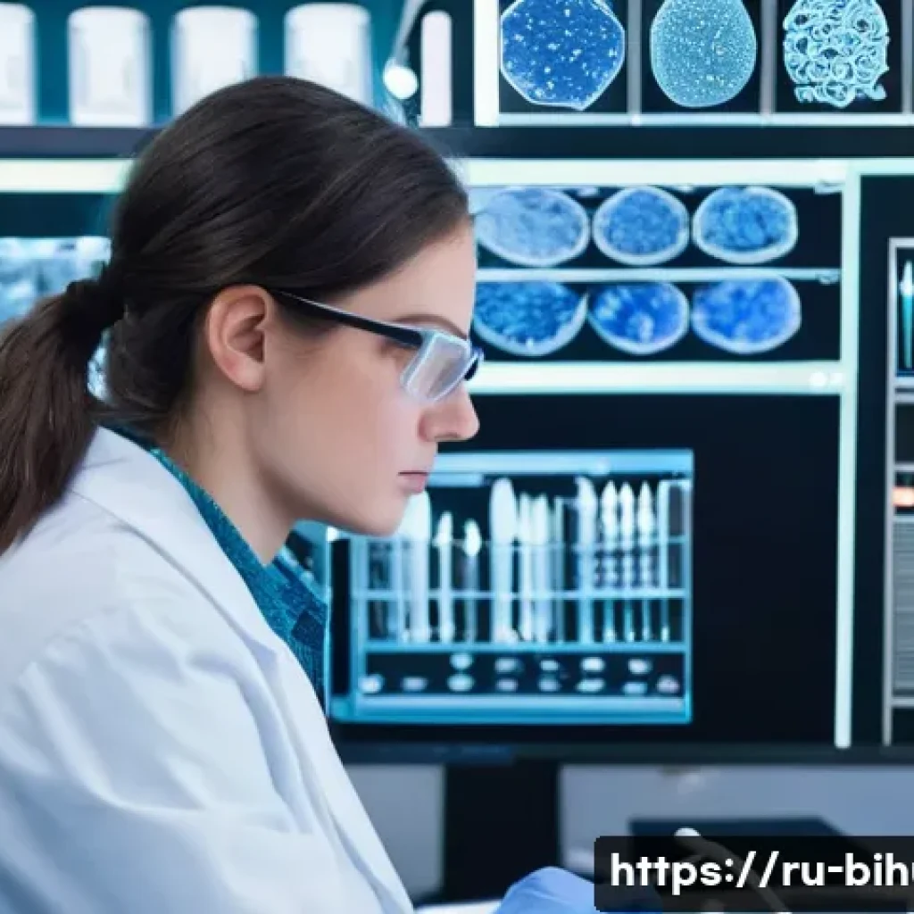 생물학자 연구소 내 커리어 관리 - **Prompt:** A young, focused female biologist (around late 20s to early 30s, with a diverse backgrou...