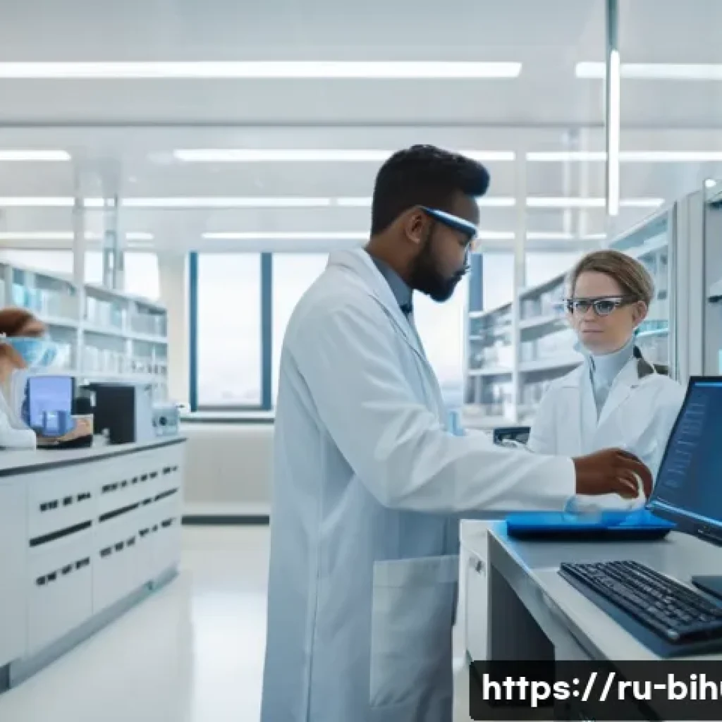 생물학자 연구에서의 실패 극복 - A modern biological research laboratory scene featuring diverse scientists working collaboratively. ...