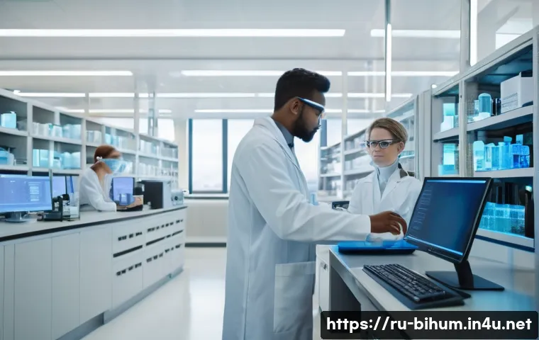 생물학자 연구에서의 실패 극복 - A modern biological research laboratory scene featuring diverse scientists working collaboratively. ...