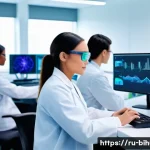 생물학자 생명과학 직업군의 변화 - A modern biological research laboratory scene featuring a diverse group of scientists in professiona...