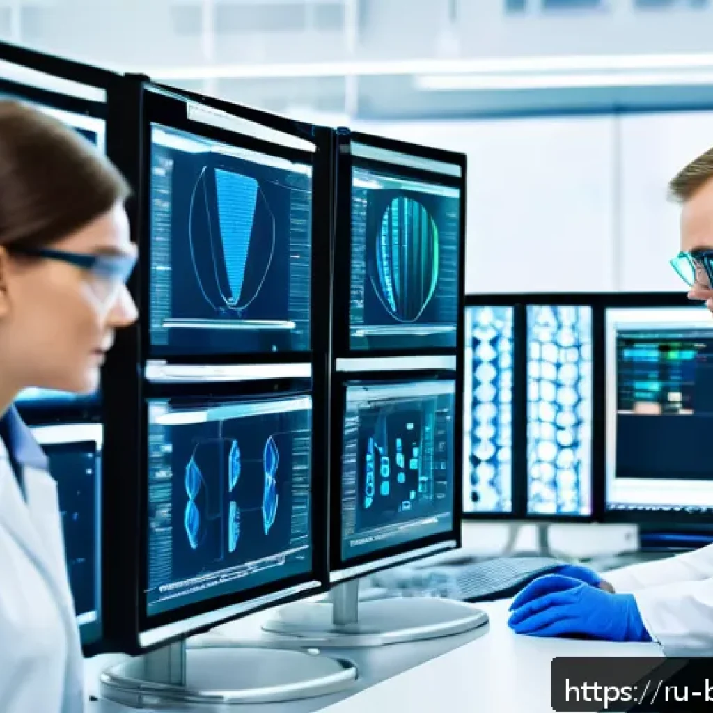 생물학자 생물학 관련 직업군 - A modern genomics laboratory scene in Russia, featuring scientists wearing lab coats and safety glas...