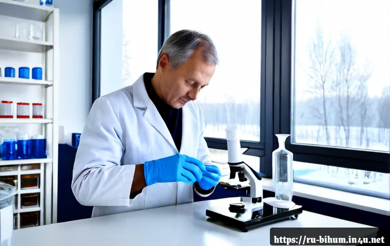 생물학자 연구소의 역할과 기능 - Photorealistic modern biology laboratory in Russia, a middle-aged biologist in a clean white lab coa...