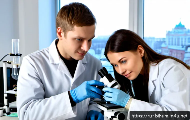 생물학자 취업 시장 동향 - Photorealistic modern biotechnology laboratory in Moscow, a Russian biologist in a clean lab coat re...